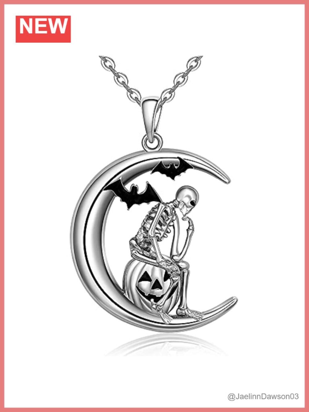 925 Sterling Silver Halloween Skeleton Pumpkin Bat Moon Pendant Necklace Gothic